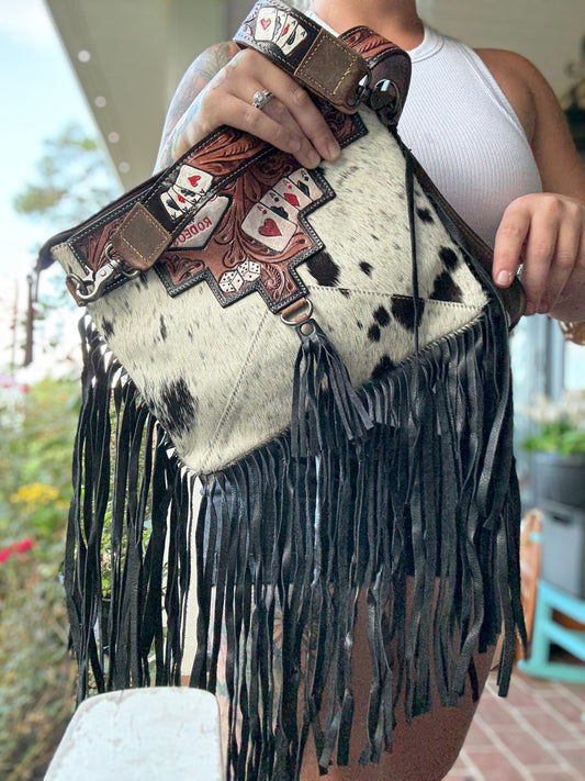 Card tooled leather crossbody