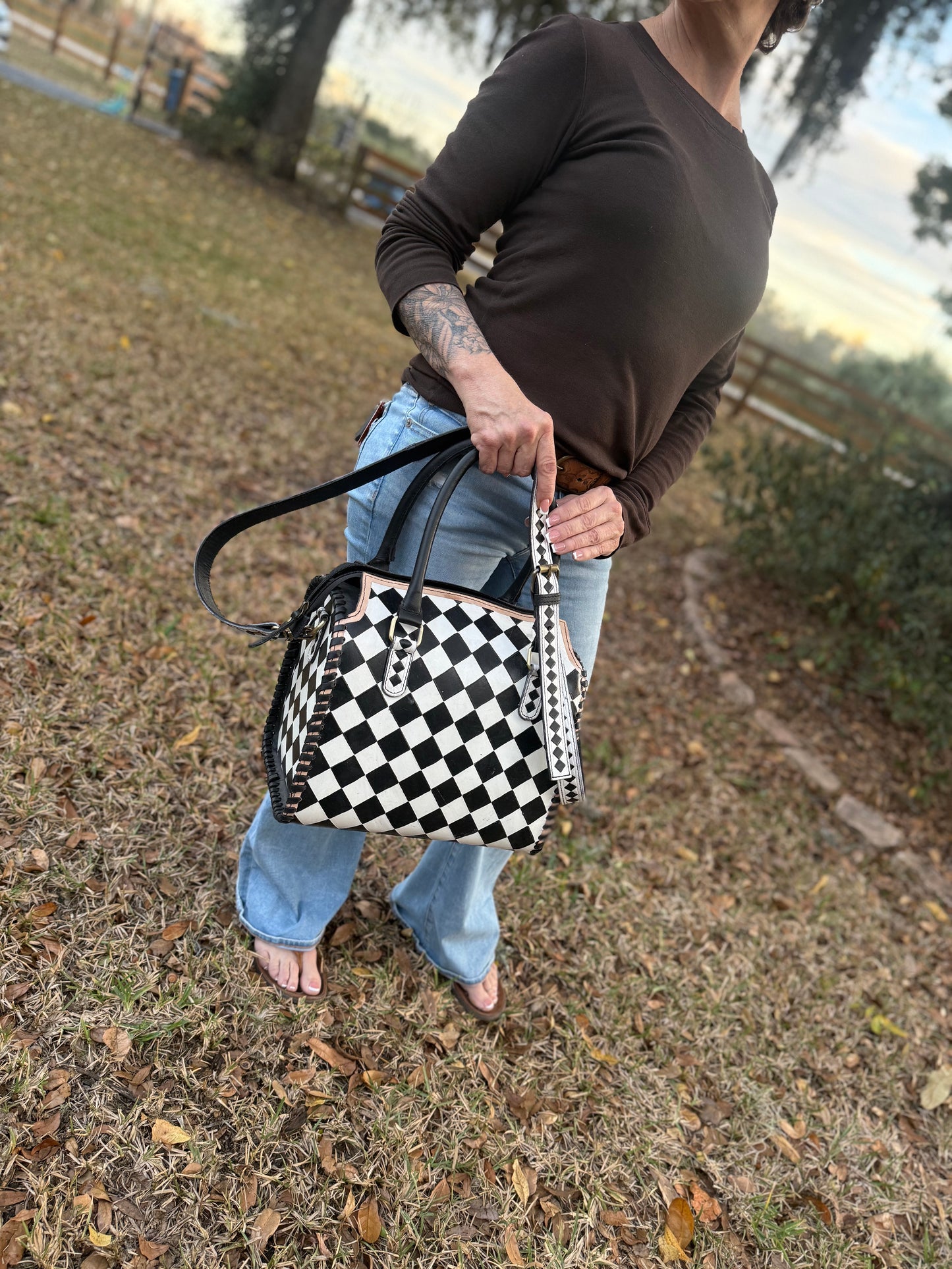 Checker tooled leather speedy (L)