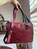 Red tooled leather speedy bag (L)
