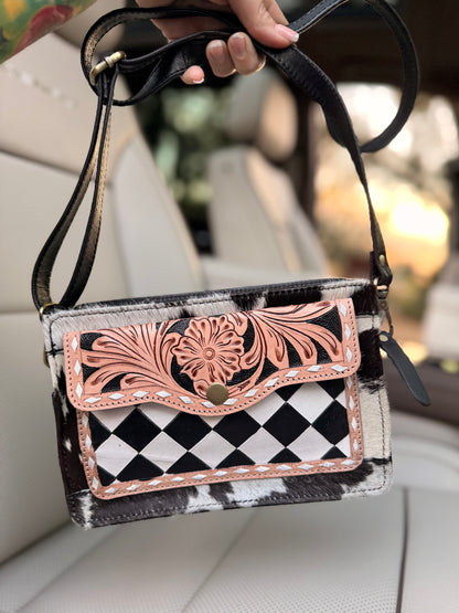 Checker print cross body