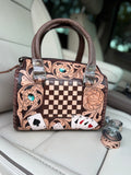 “Brown Royal Flush” tooled leather speedy (M)