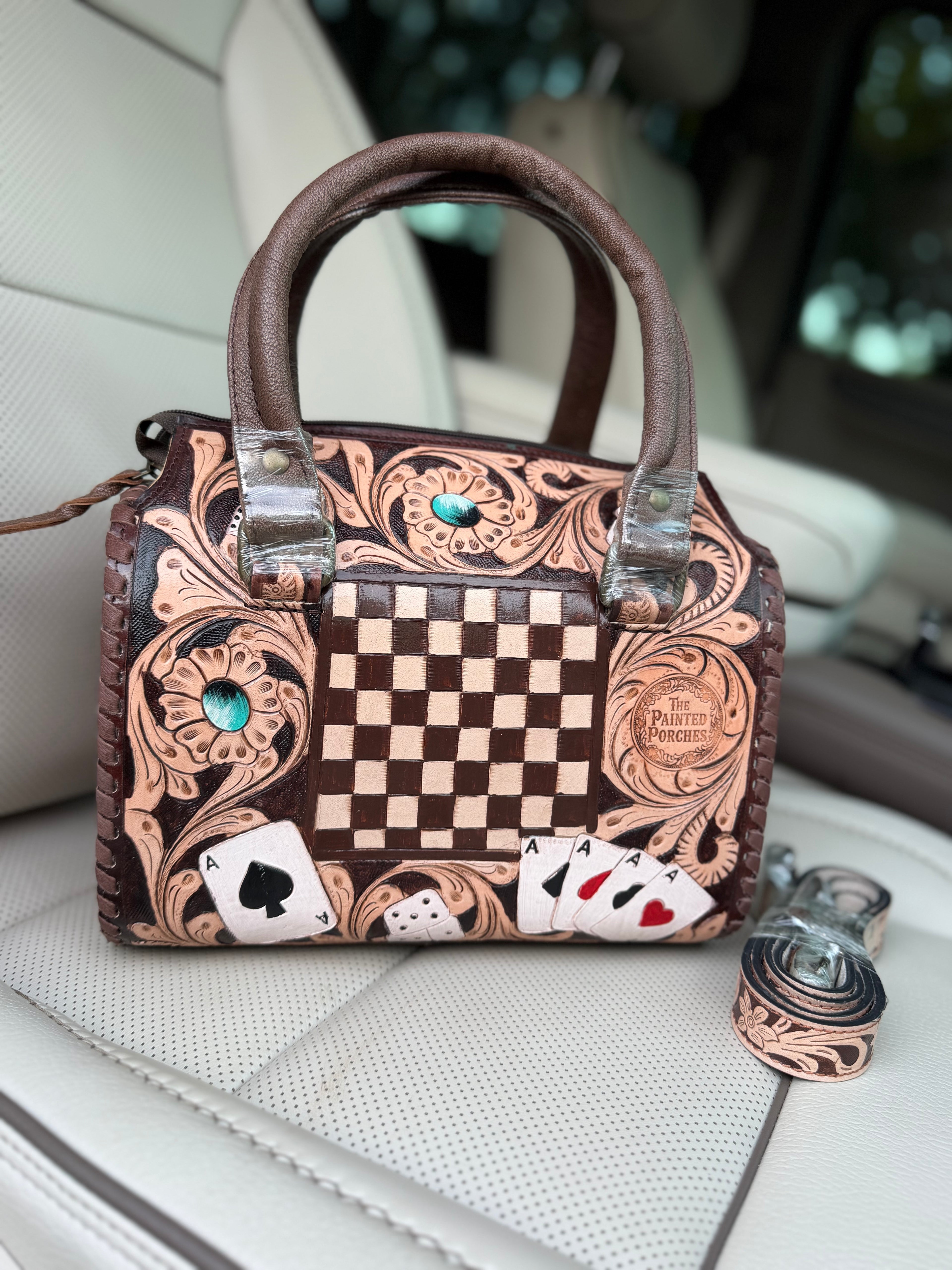 “Brown Royal Flush” tooled leather speedy (M)