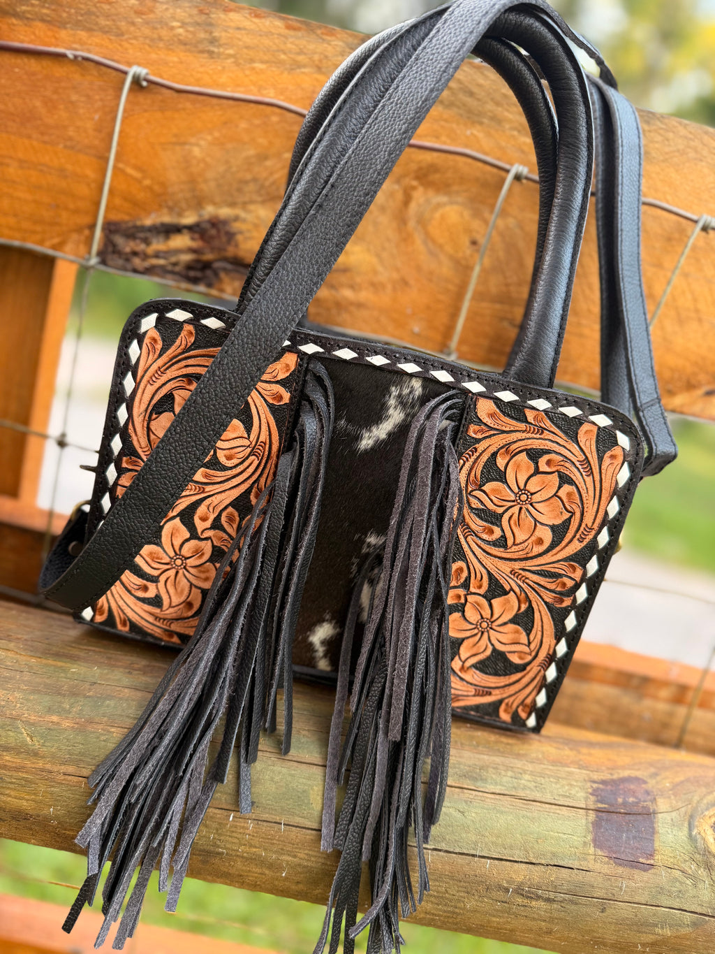 TOOLED leather cowhide purse