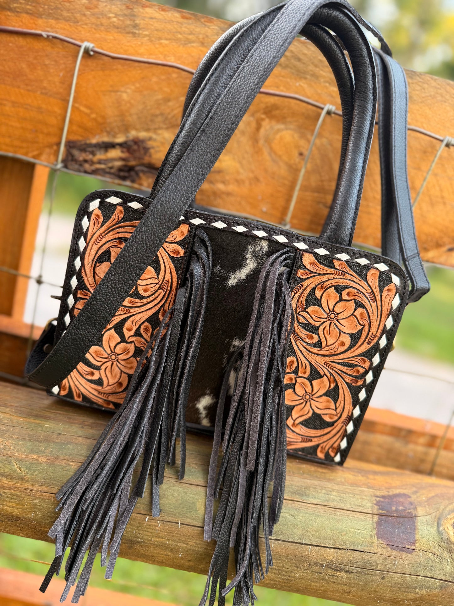 Cutest tooled leather cowhide purse