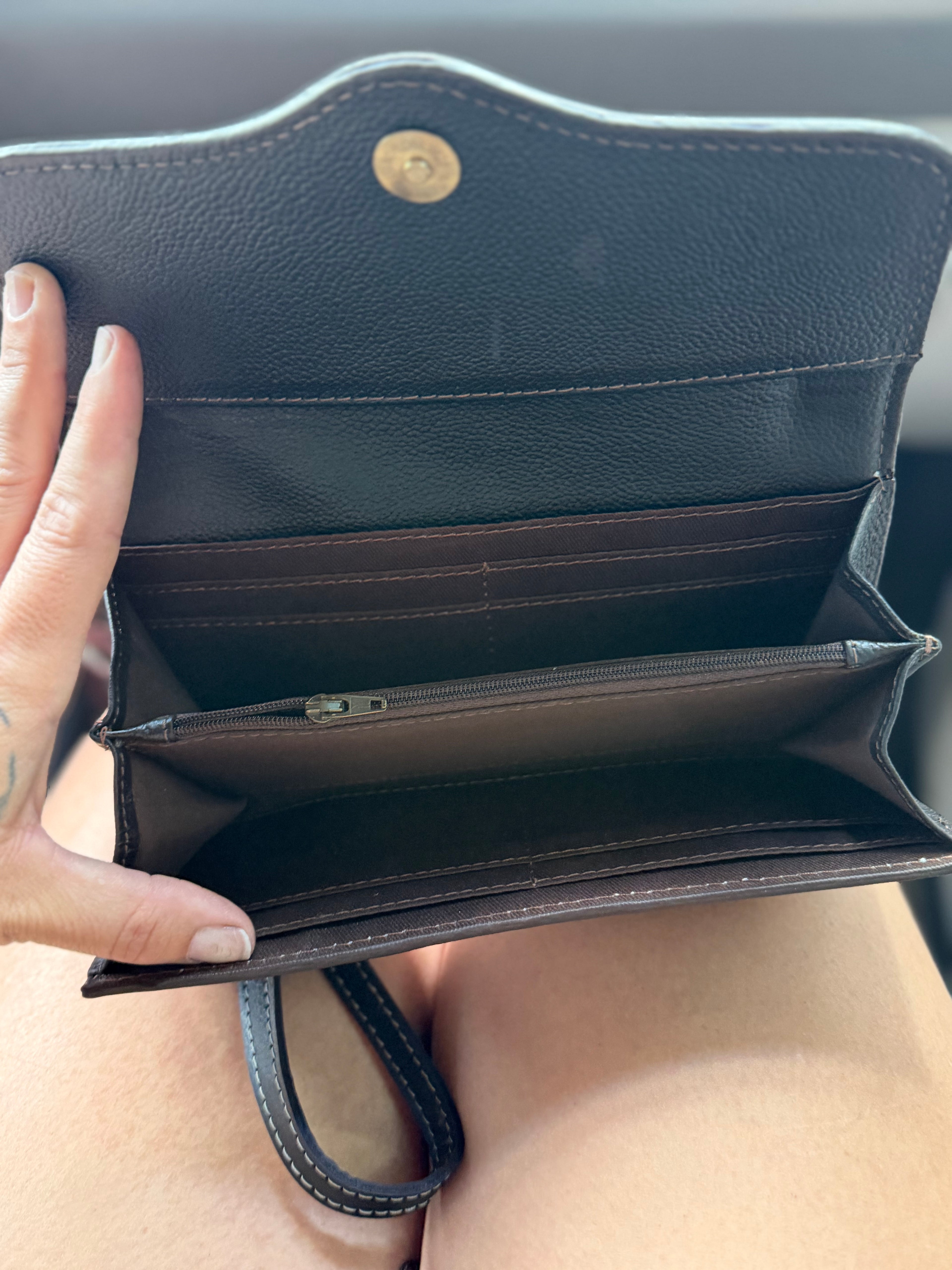 Tooled leather black and teal wallet