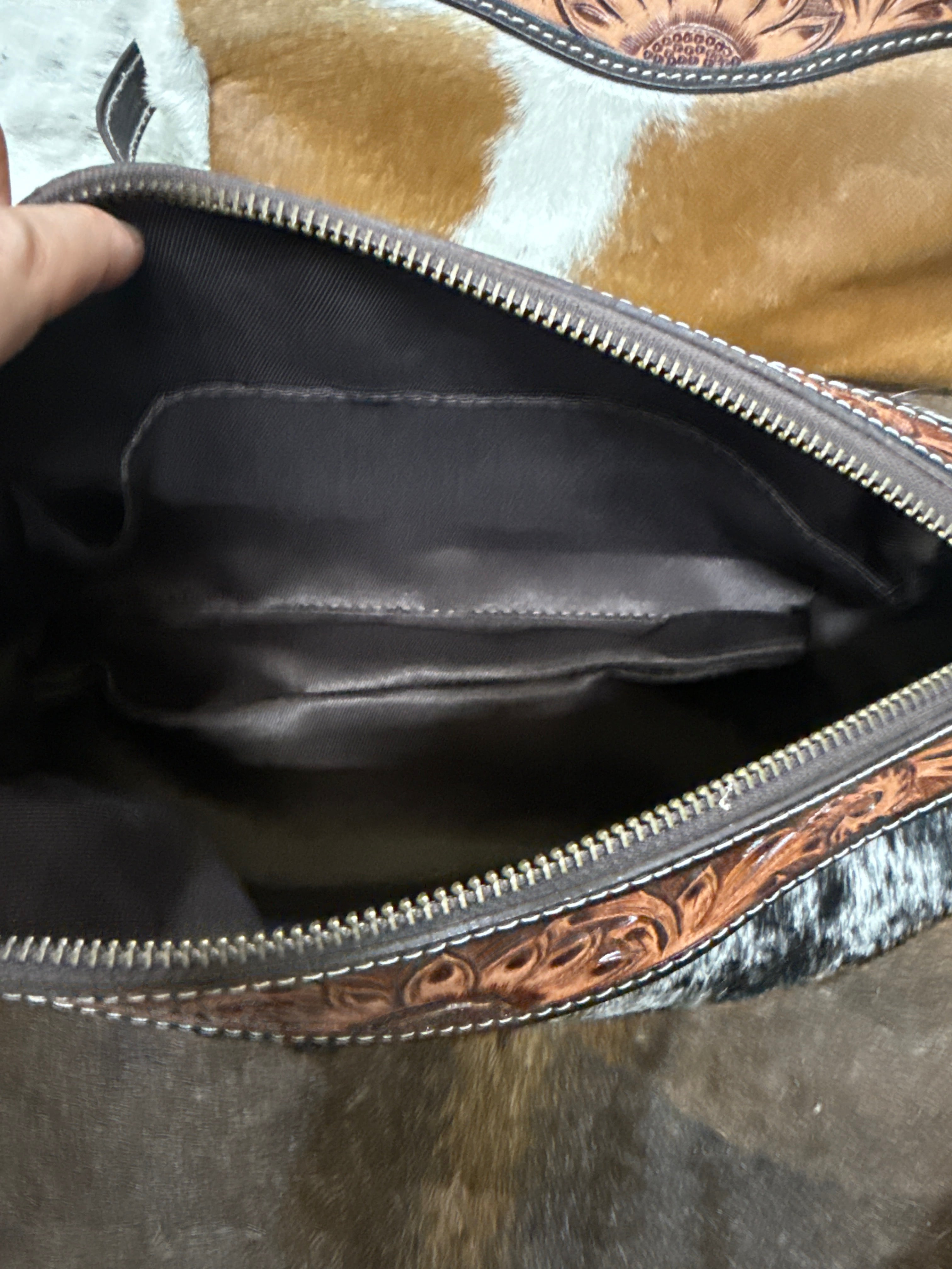 Tooled Leather Cowhide Makeup Bag