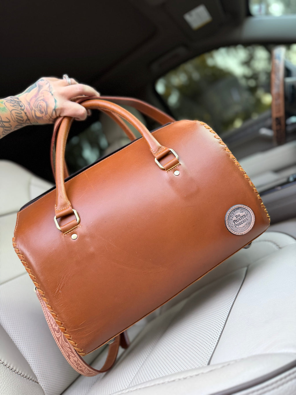 Cowhide tooled leather speedy duffle (L)