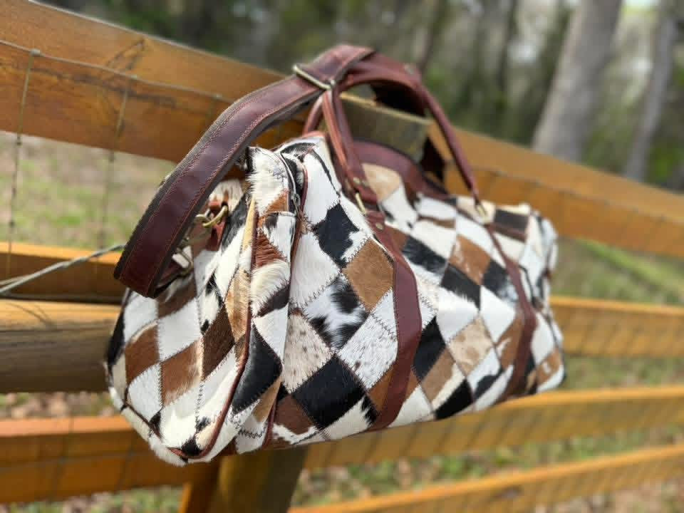 Patchwork cowhide duffel