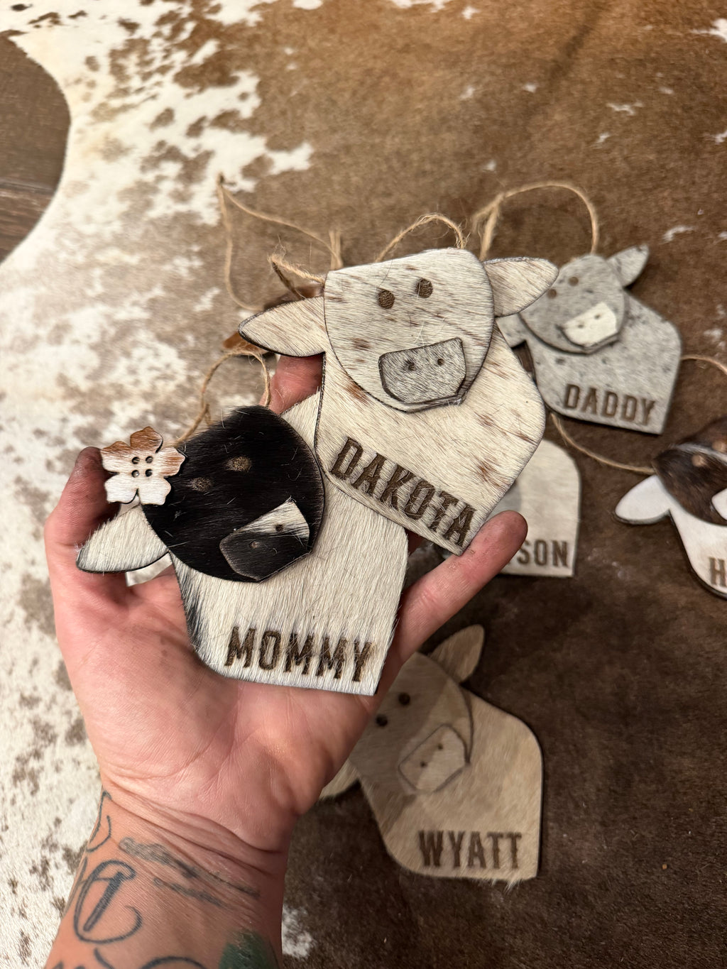 Large cowhide cow ornament - free engraving