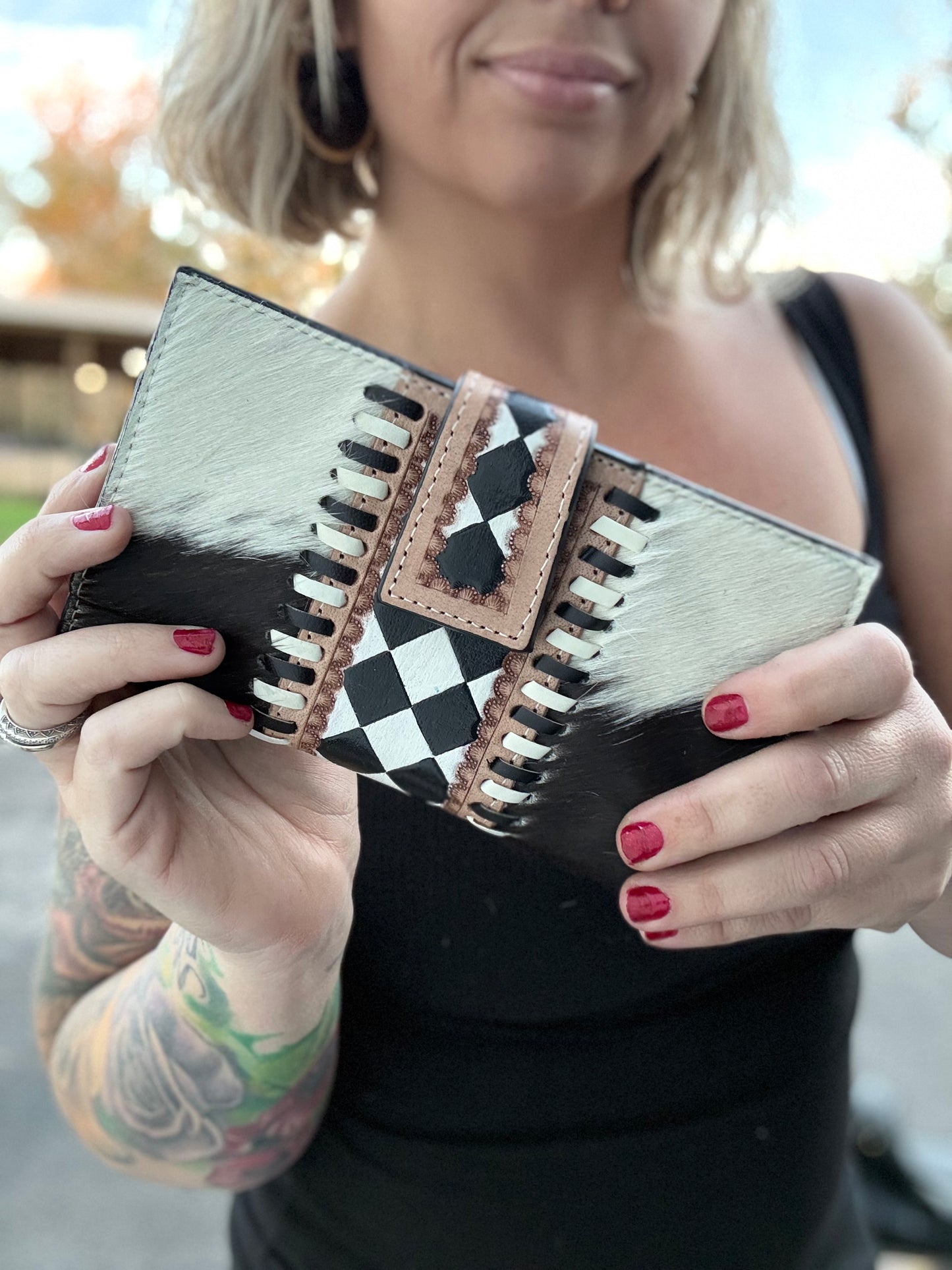 Checker print/ cowhide wallet