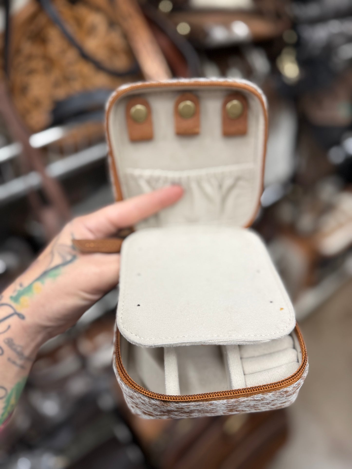 Tooled leather / cowhide Jewelry box