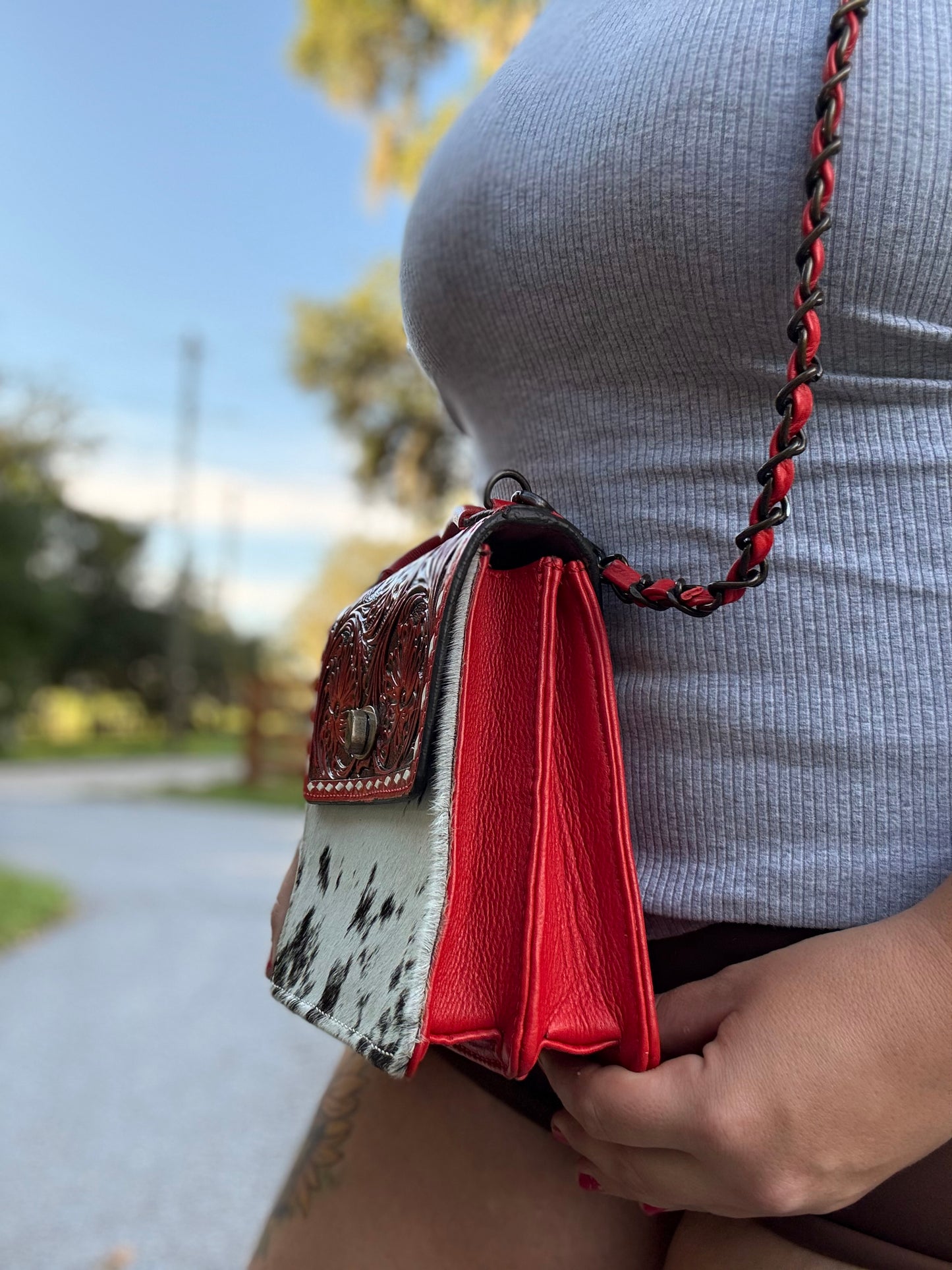 Tooled small purse crossbody