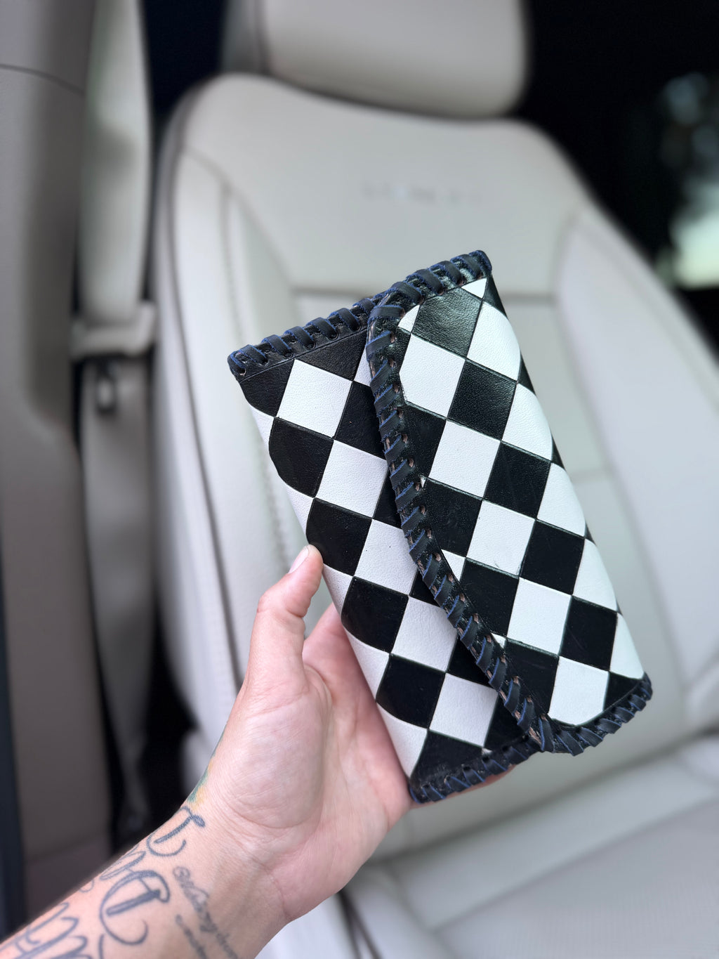 Black/white checker Tooled Wallet