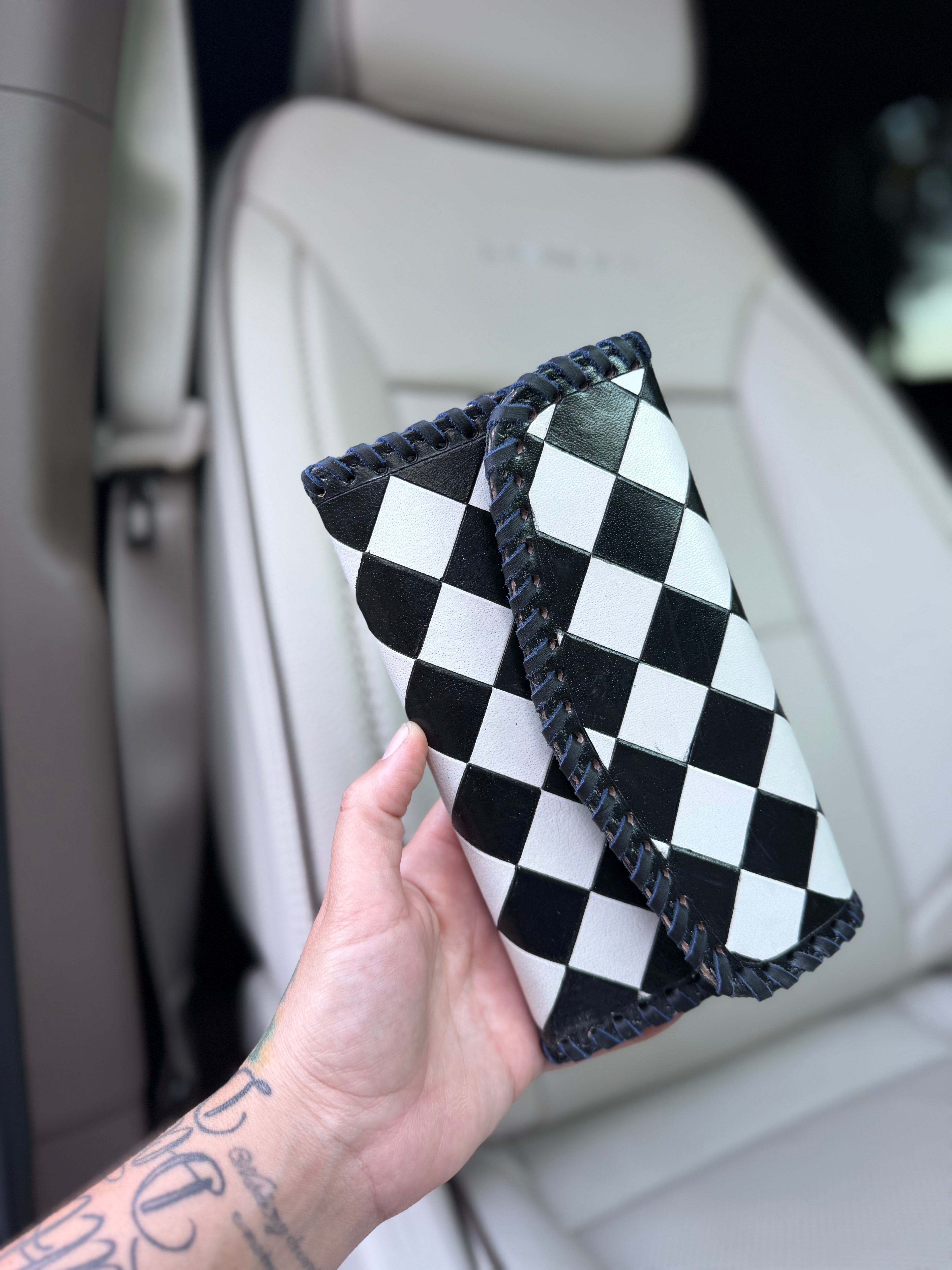 Black/white checker Tooled Wallet