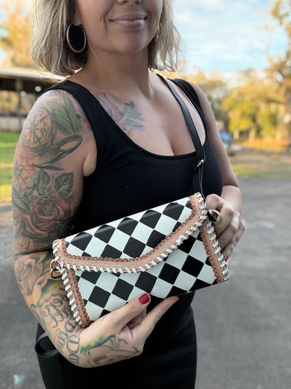 Checker print cross body
