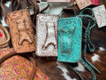 Double wallet Tooled leather clutch purse