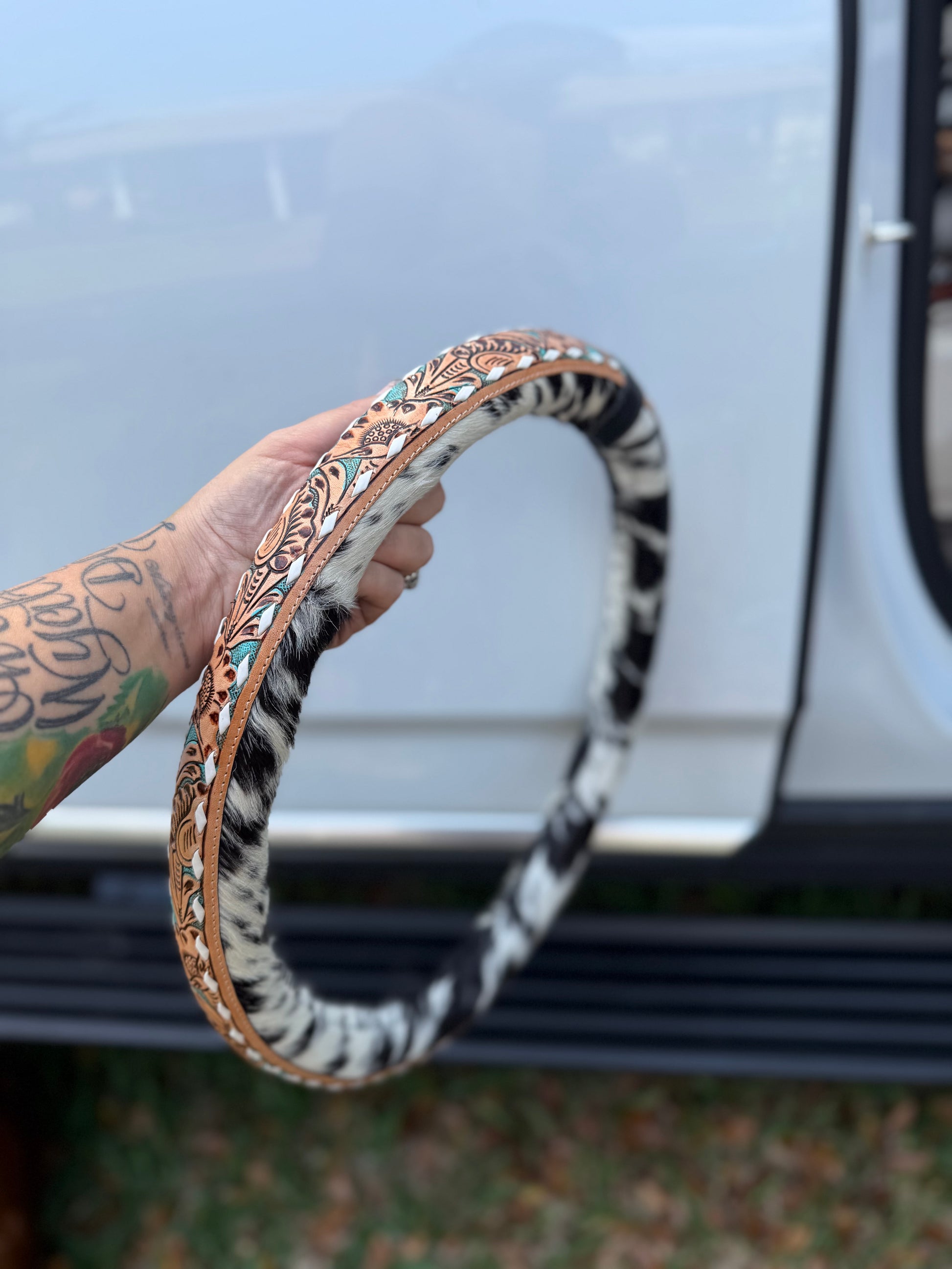 16 “ tooled leather cowhide steering wheel cover - read description before purchase