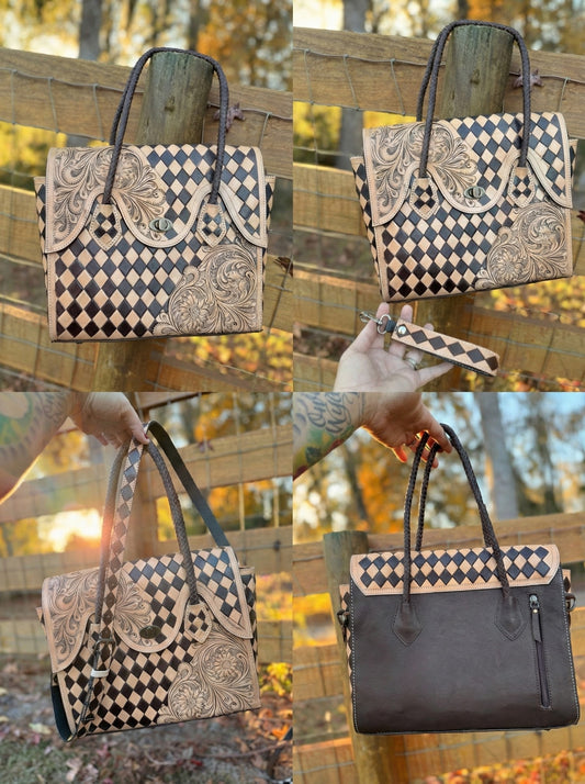 The Rodeo check purse- dark brown/tan checker