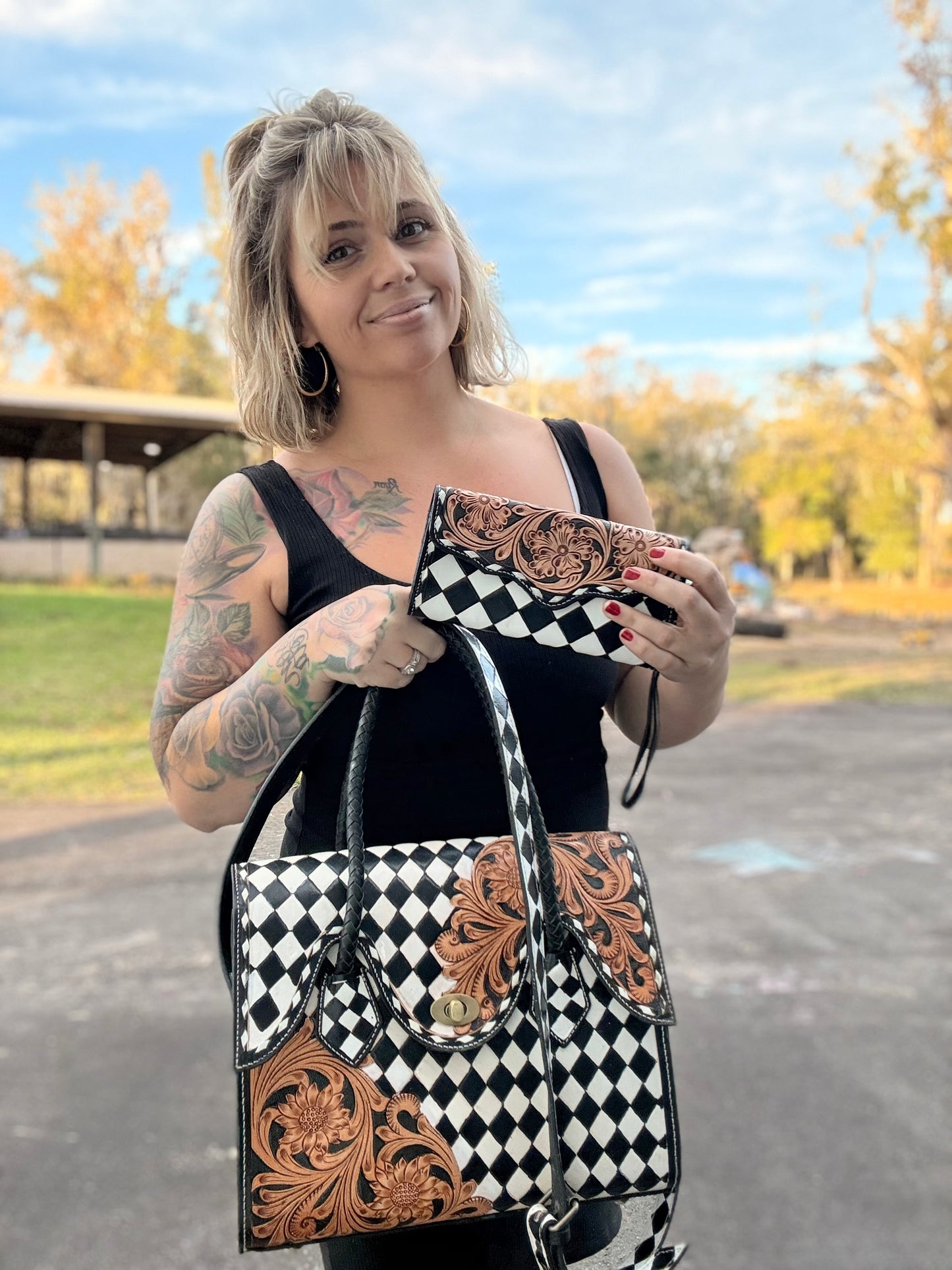 Checkmate checker tote set with wallet
