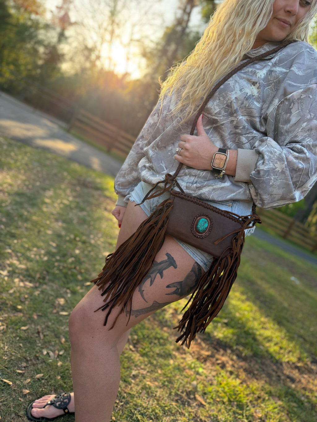 Small brown Crossbody purse with fringe