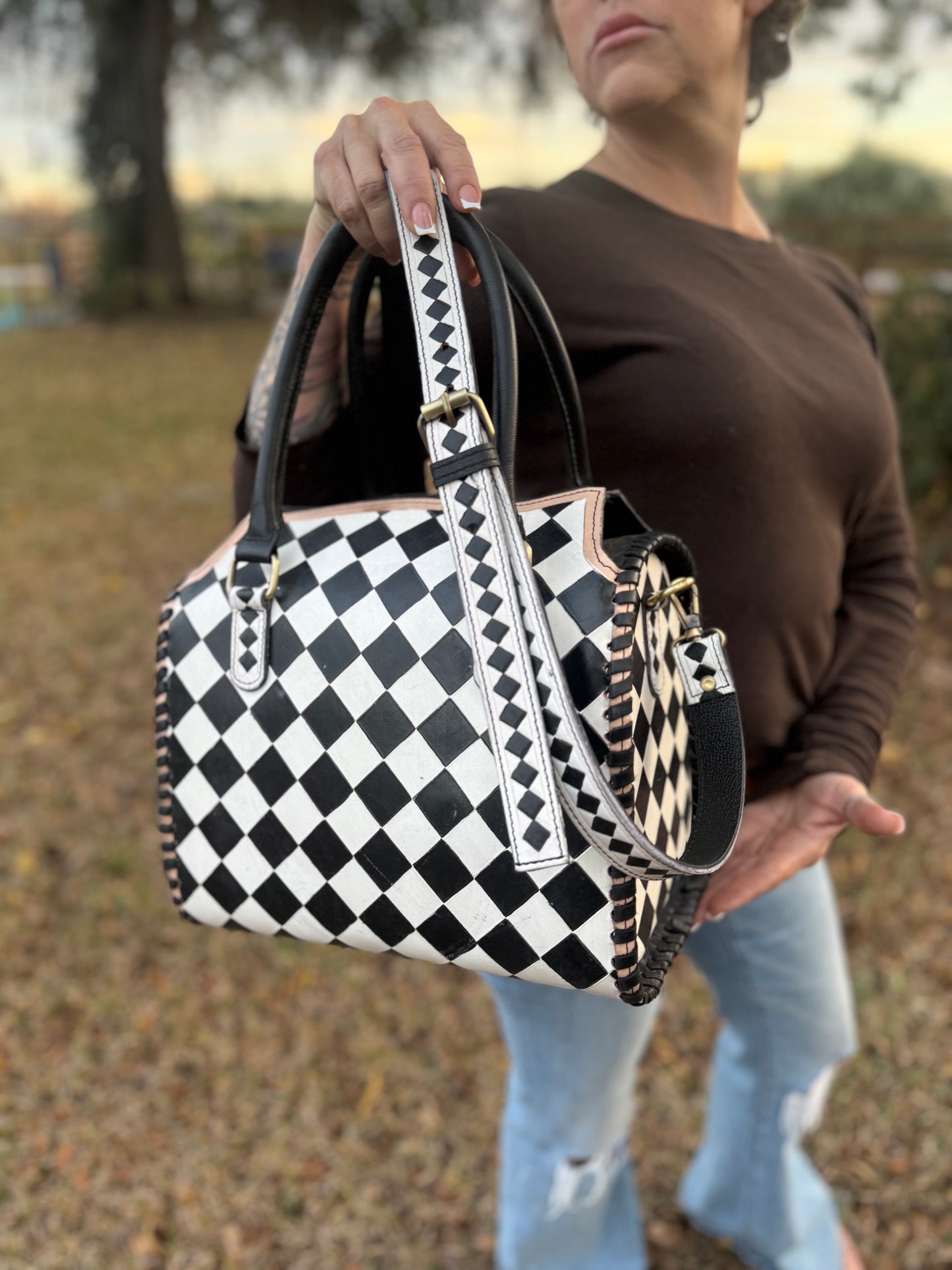 Checker tooled leather speedy (L)