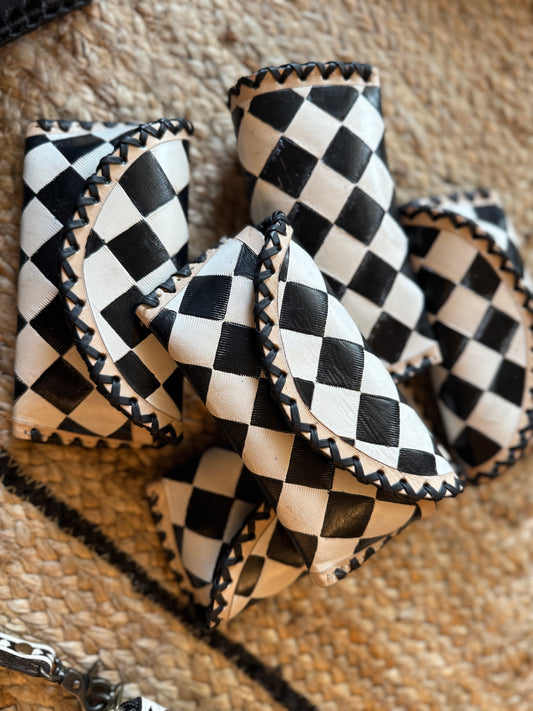 Leather checker sunglass holder