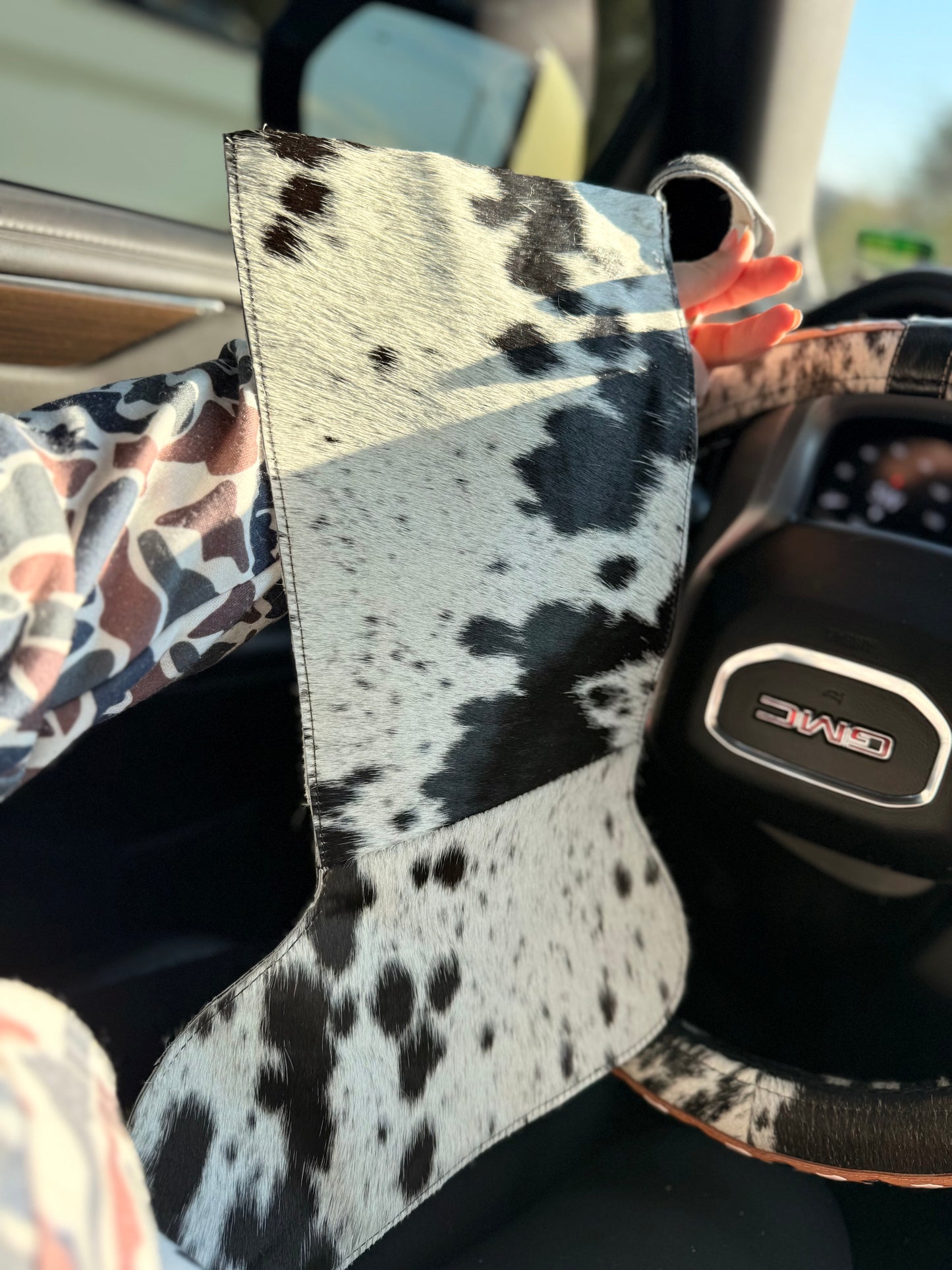 Checker cowhide stocking 16”