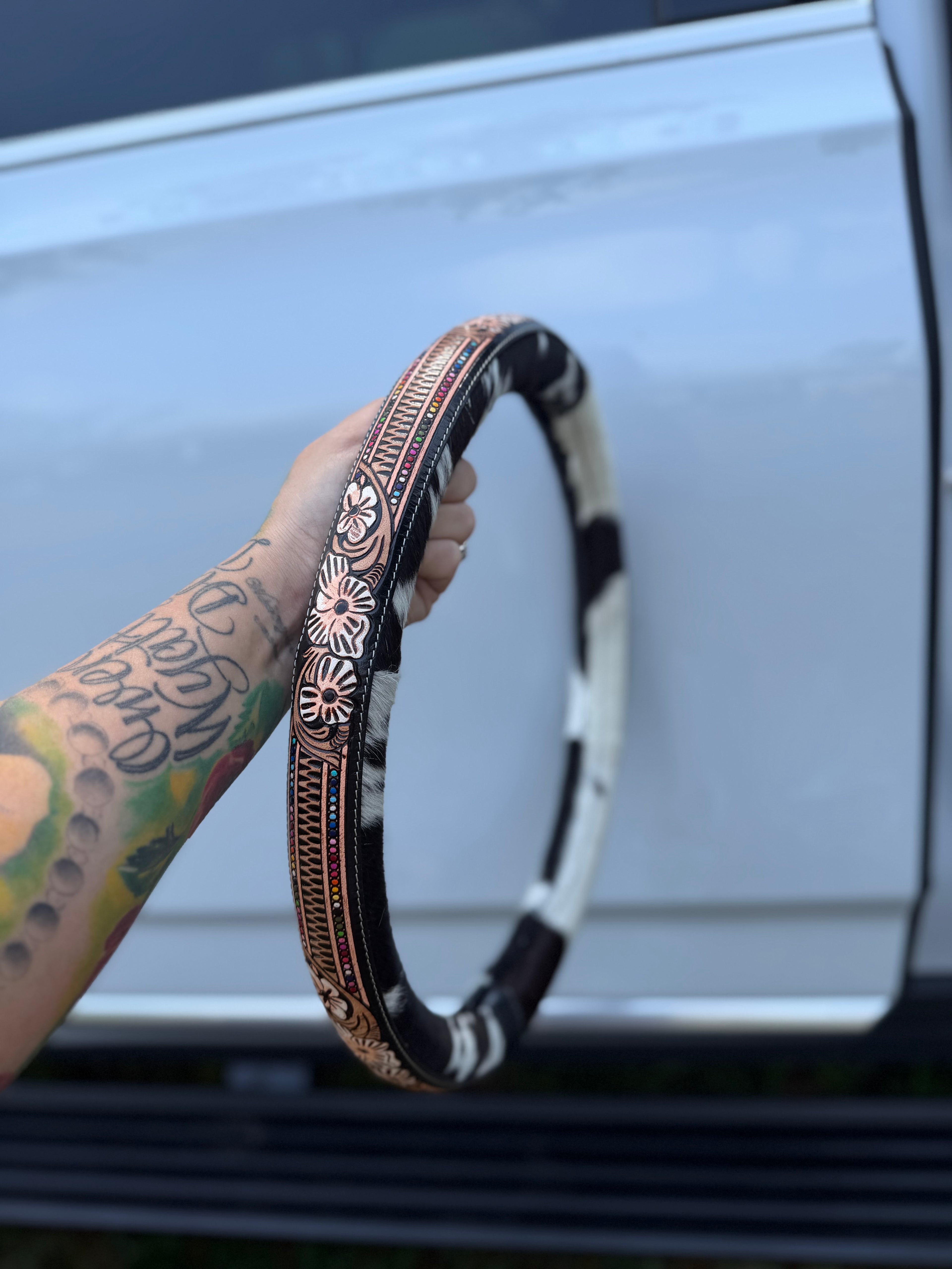 16 “ tooled leather cowhide steering wheel cover - read description before purchase