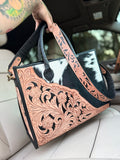 High quality tooled leather tote bag