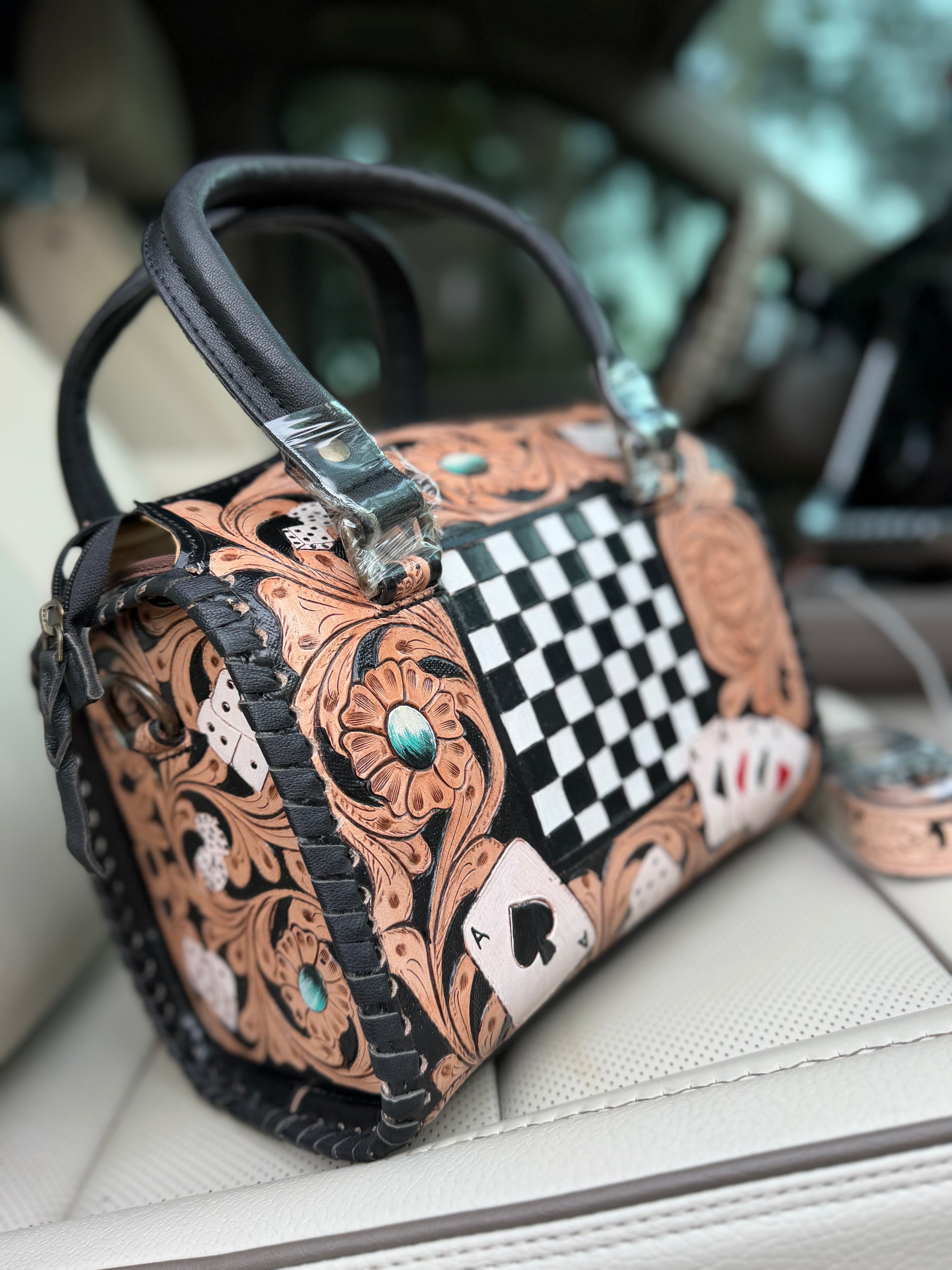 “Royal Flush” tooled leather speedy (M)