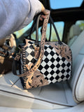 Floral Checker tooled leather speedy (L)