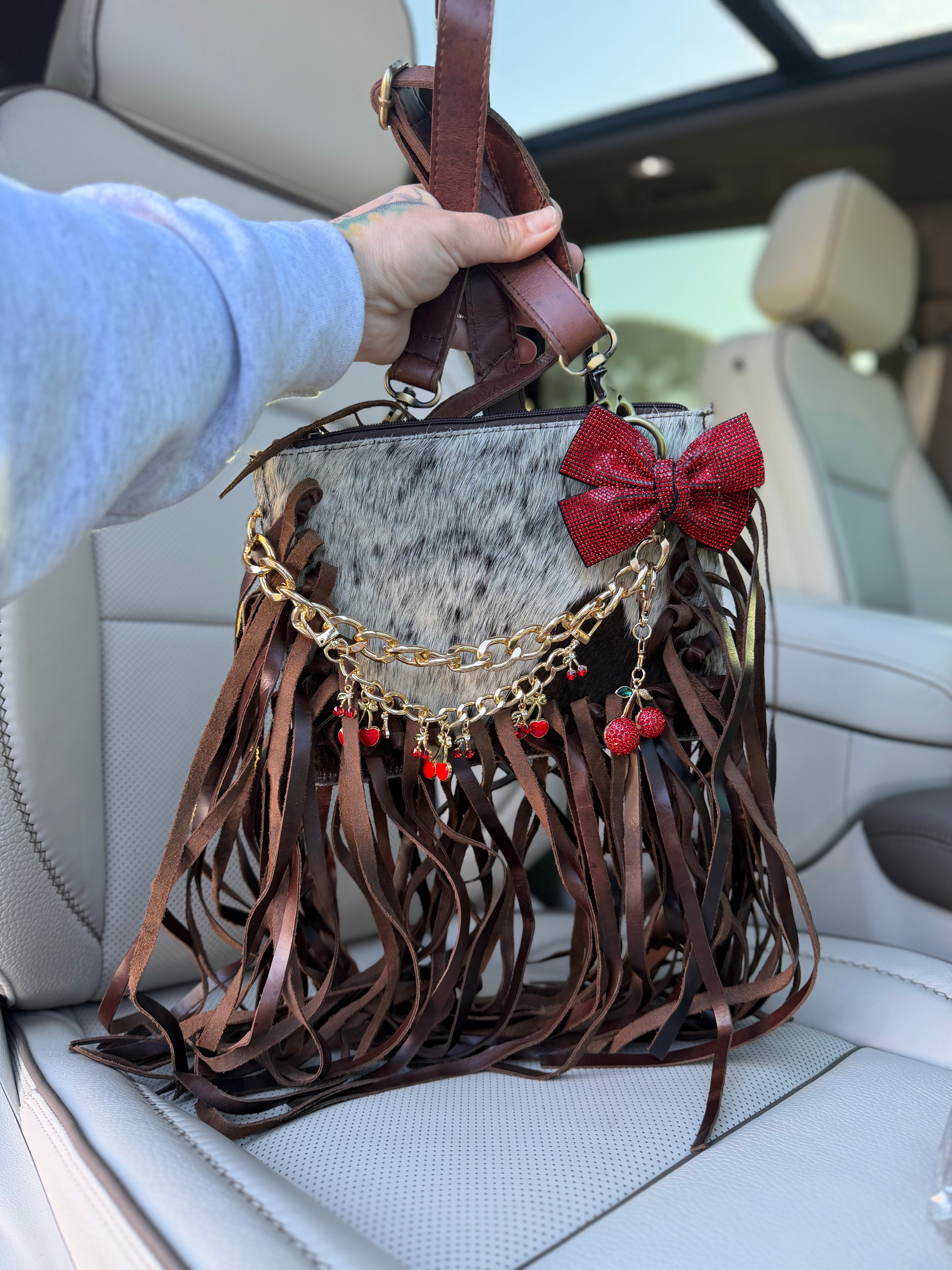 “Fringed Cherry” crossbody