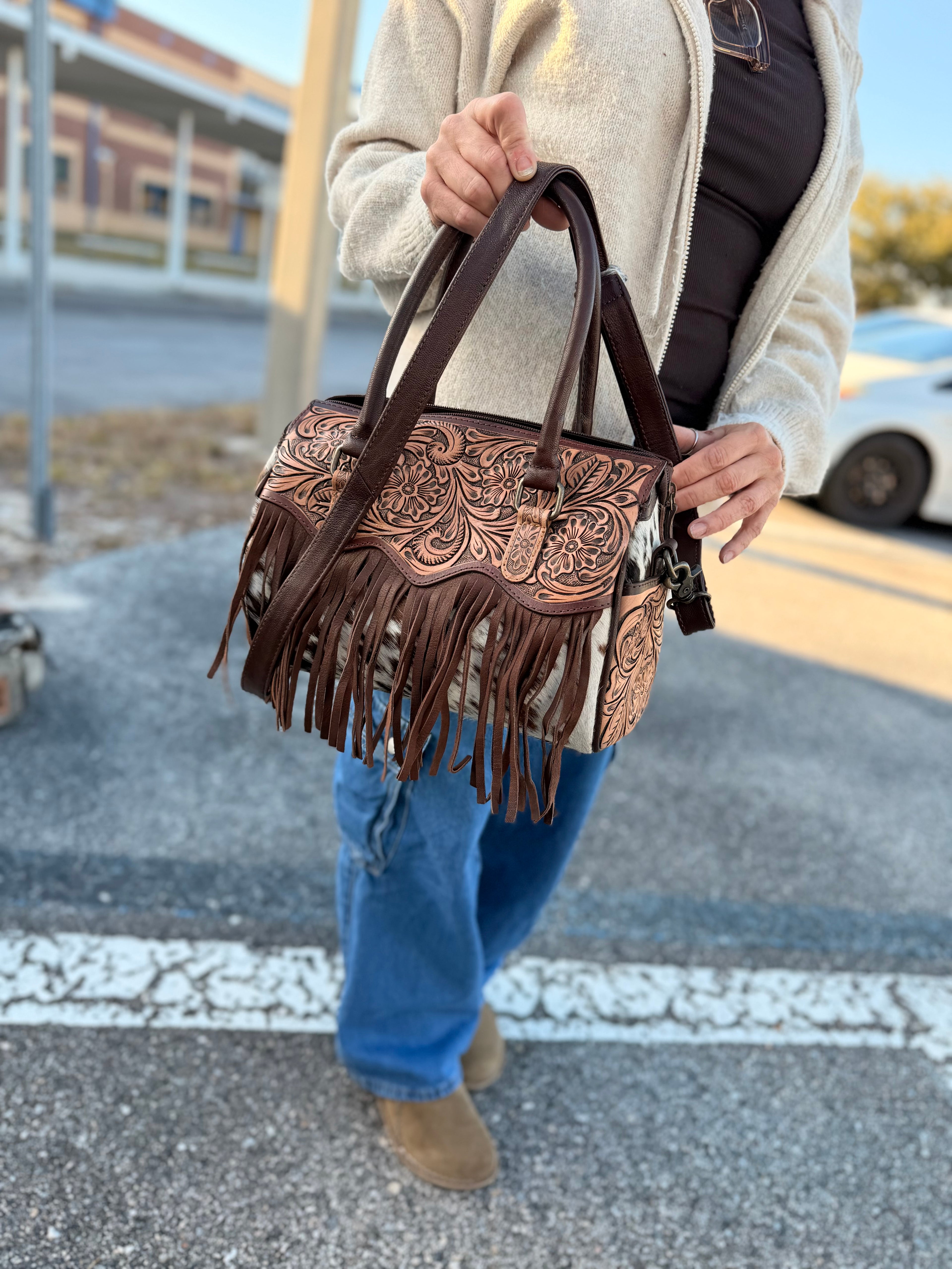 The “Maybelle” tooled fringe speedy bag - by the Painted Porches