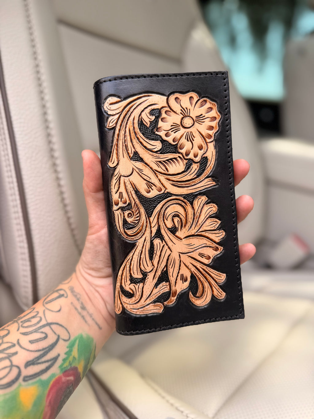 “Black Royalty set”- Blacken Swan  tooled leather speedy (M) and wallet