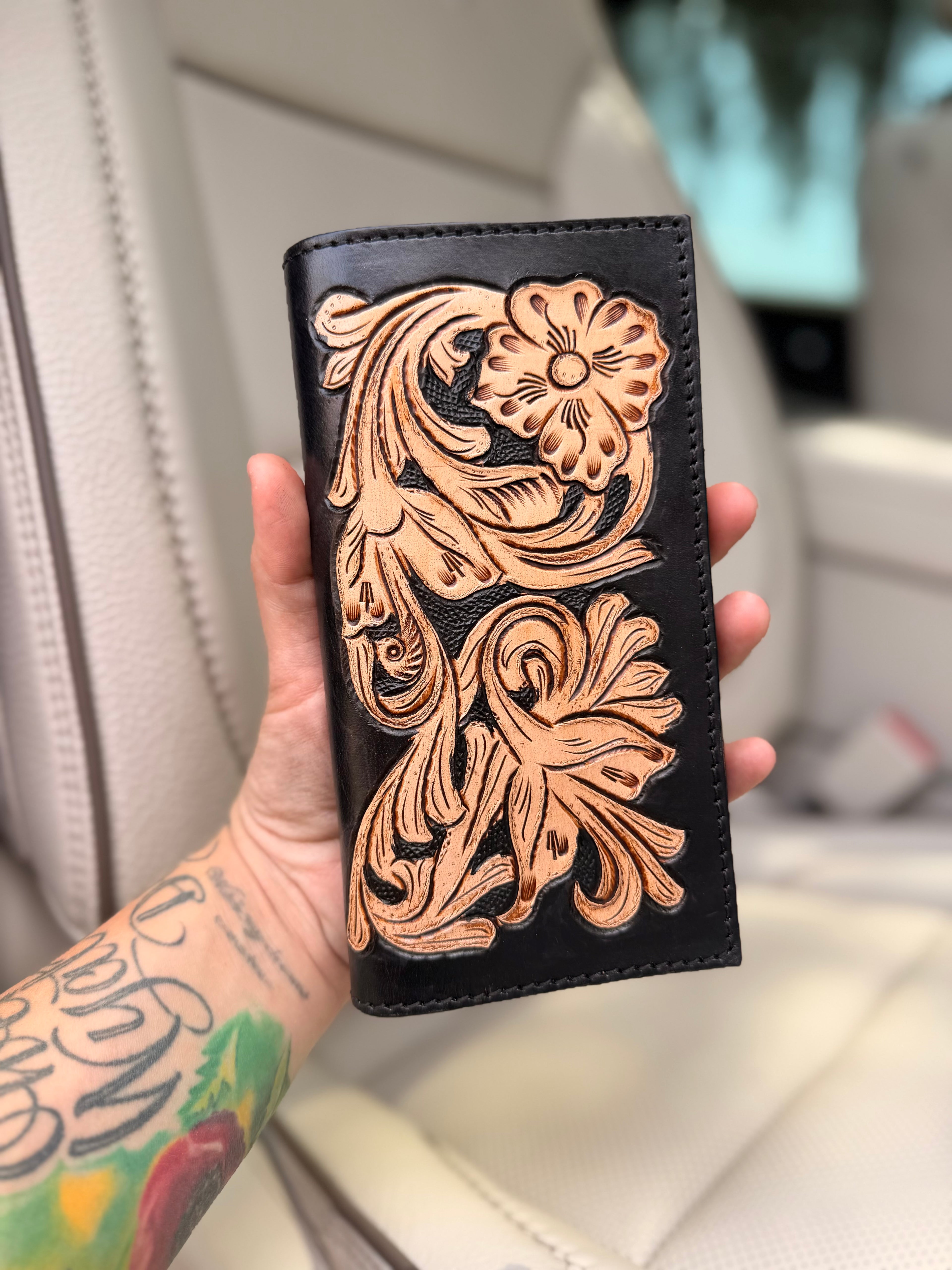 “Black Royalty set”- Blacken Swan  tooled leather speedy (M) and wallet