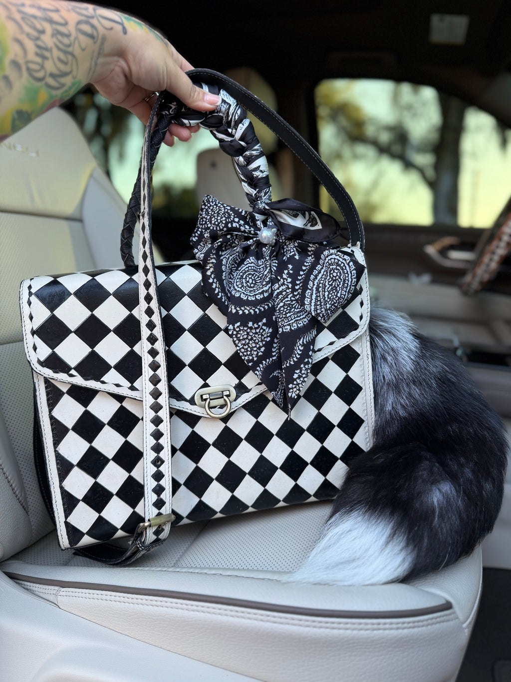 “Fancy Checks” Checker Tote bag 14”x12”x5.5”