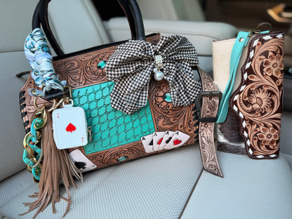 “The Boot Scootin’ Jackpot" - tan tooled leather speedy (M)