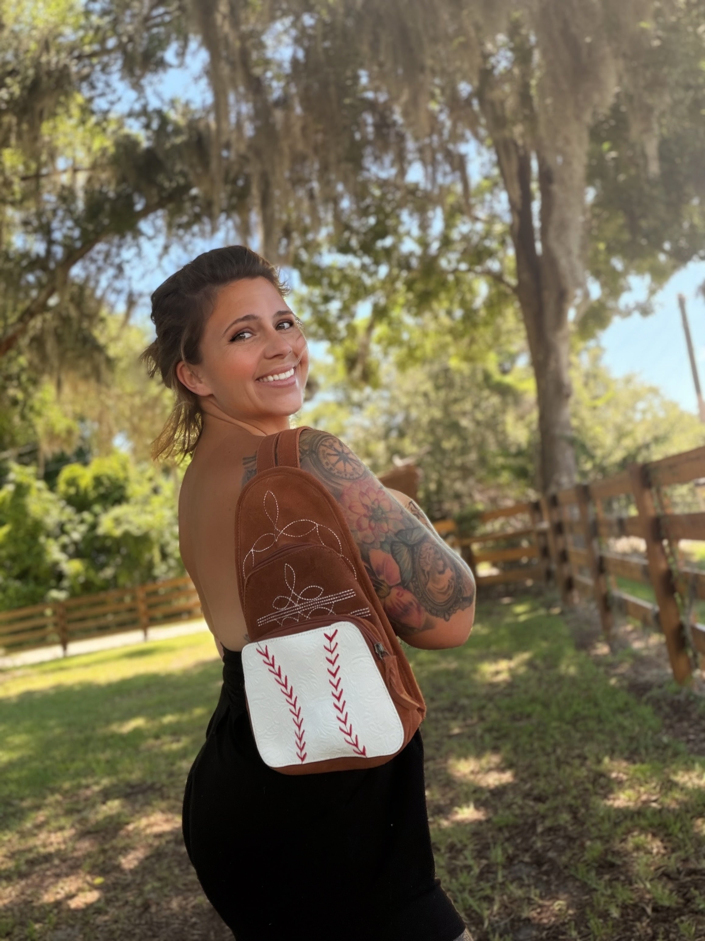 Baseball leather purse bookbag