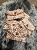 White/cream tooled leather card holder