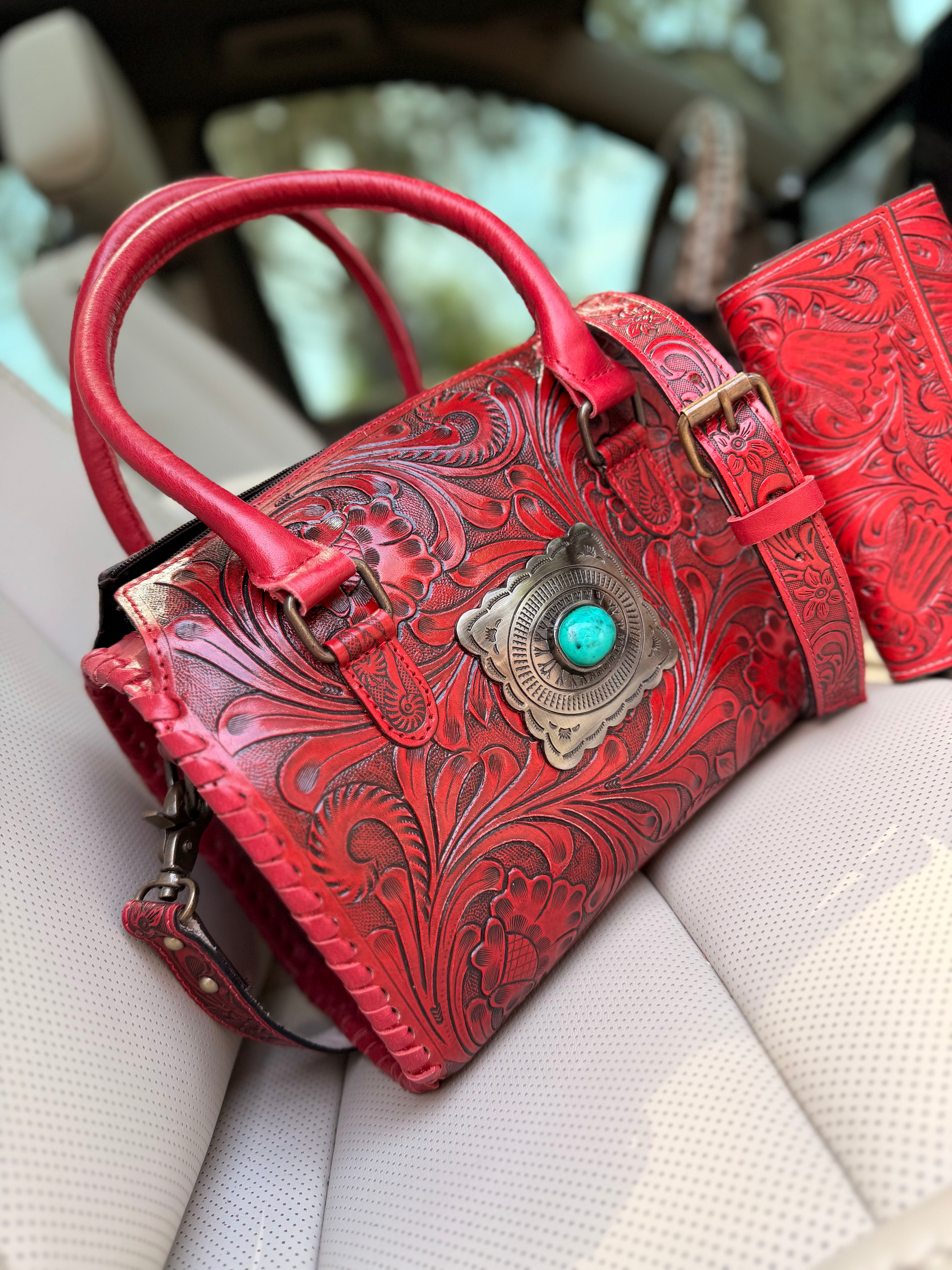 “Red Royalty set”-red tooled leather speedy (M) and wallet