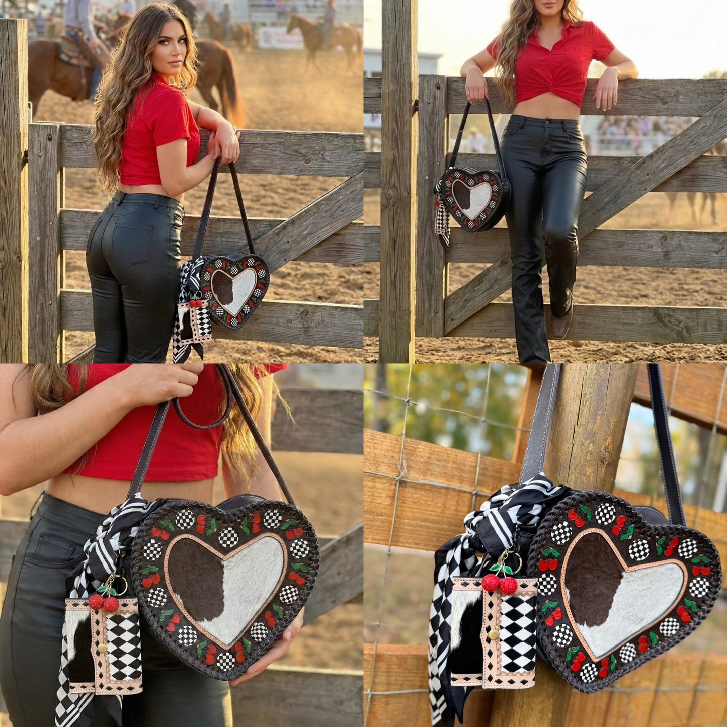 Cherry checker print Heart shaped purse set (read discription)
