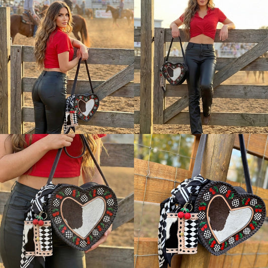 Cherry checker print Heart shaped purse set (read discription)