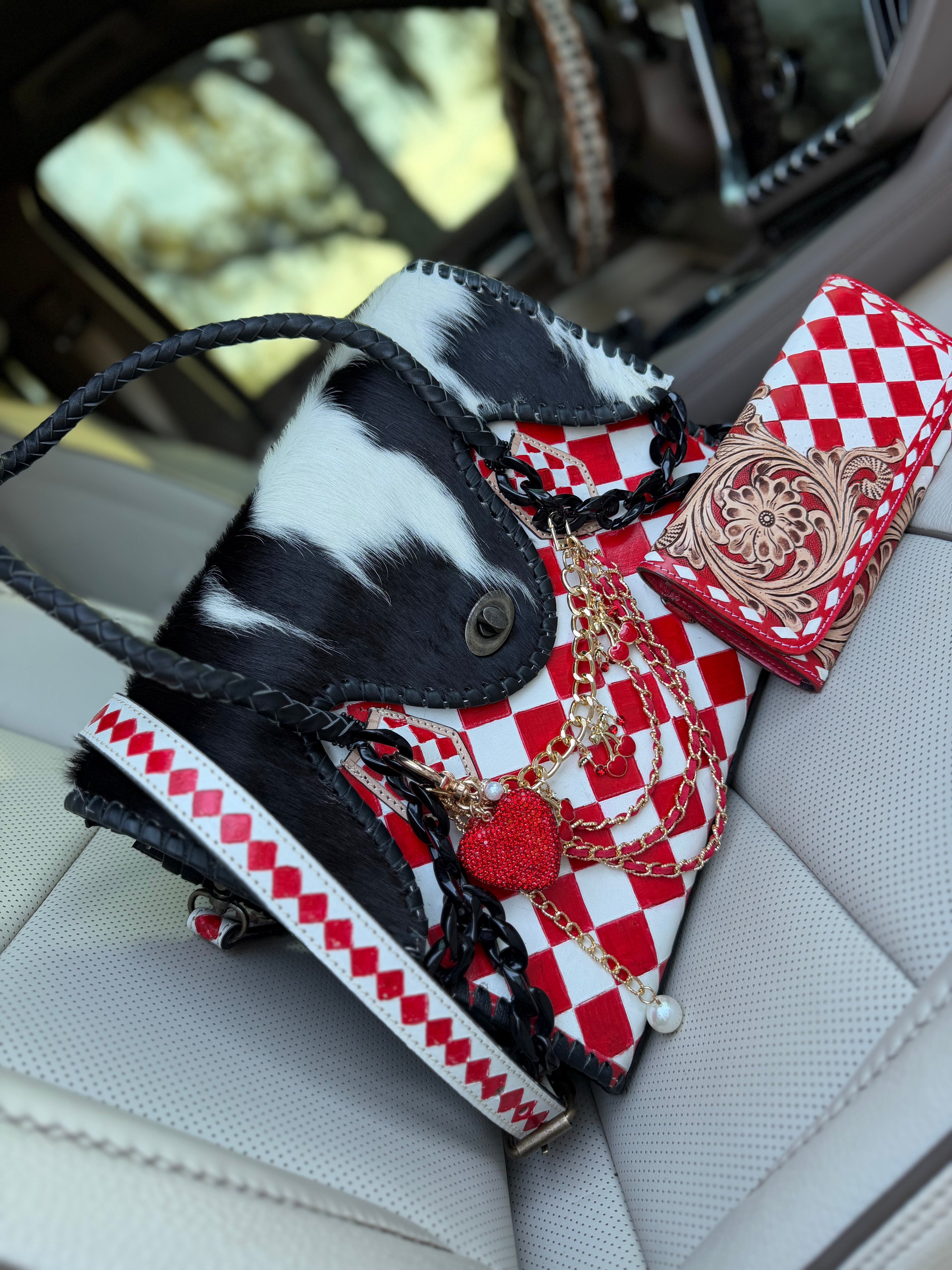 “Candy Cowgirl” - white/red checker tote