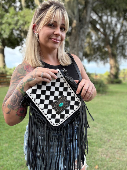 Checker with turquoise Crossbody ￼