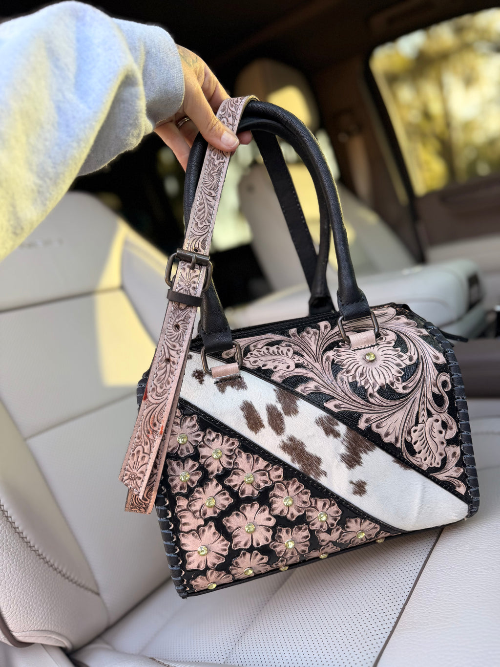 Medium floral studded speedy tote