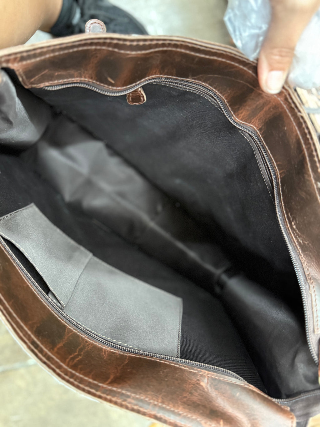 Cowhide and tooled leather purse - 16”x12“