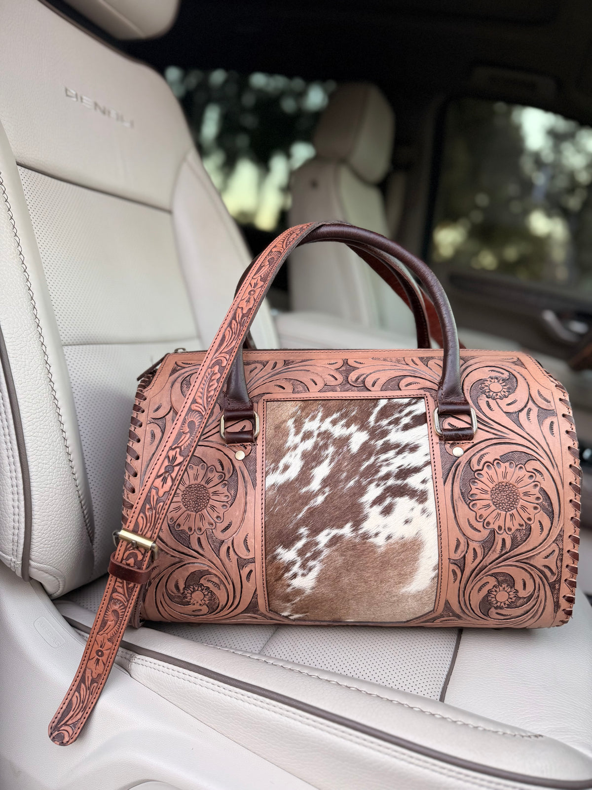 Cowhide tooled leather speedy duffle (L)