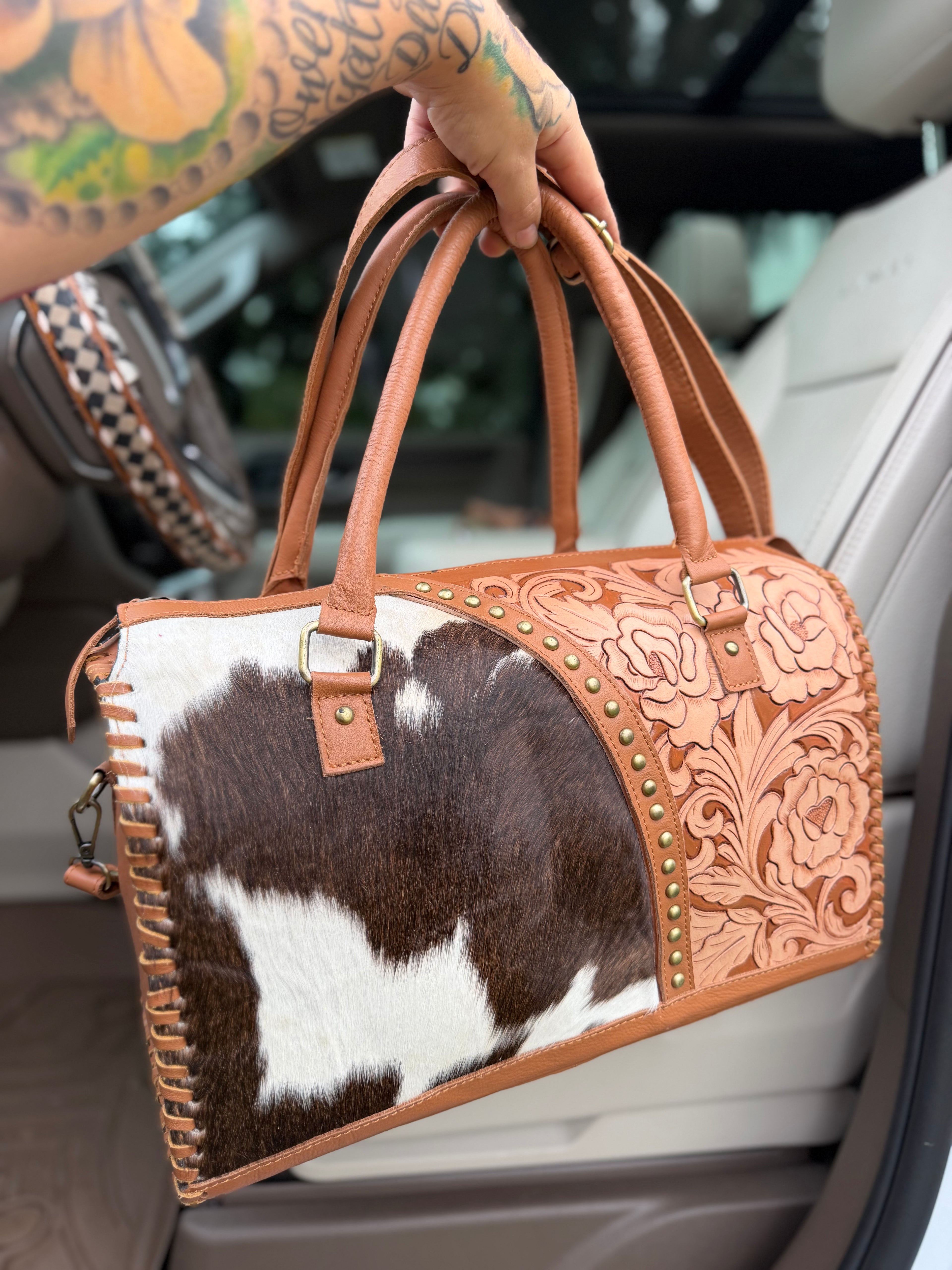 Cowhide tooled leather speedy duffle (L)