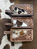 White stitched tooled floral makeup bag