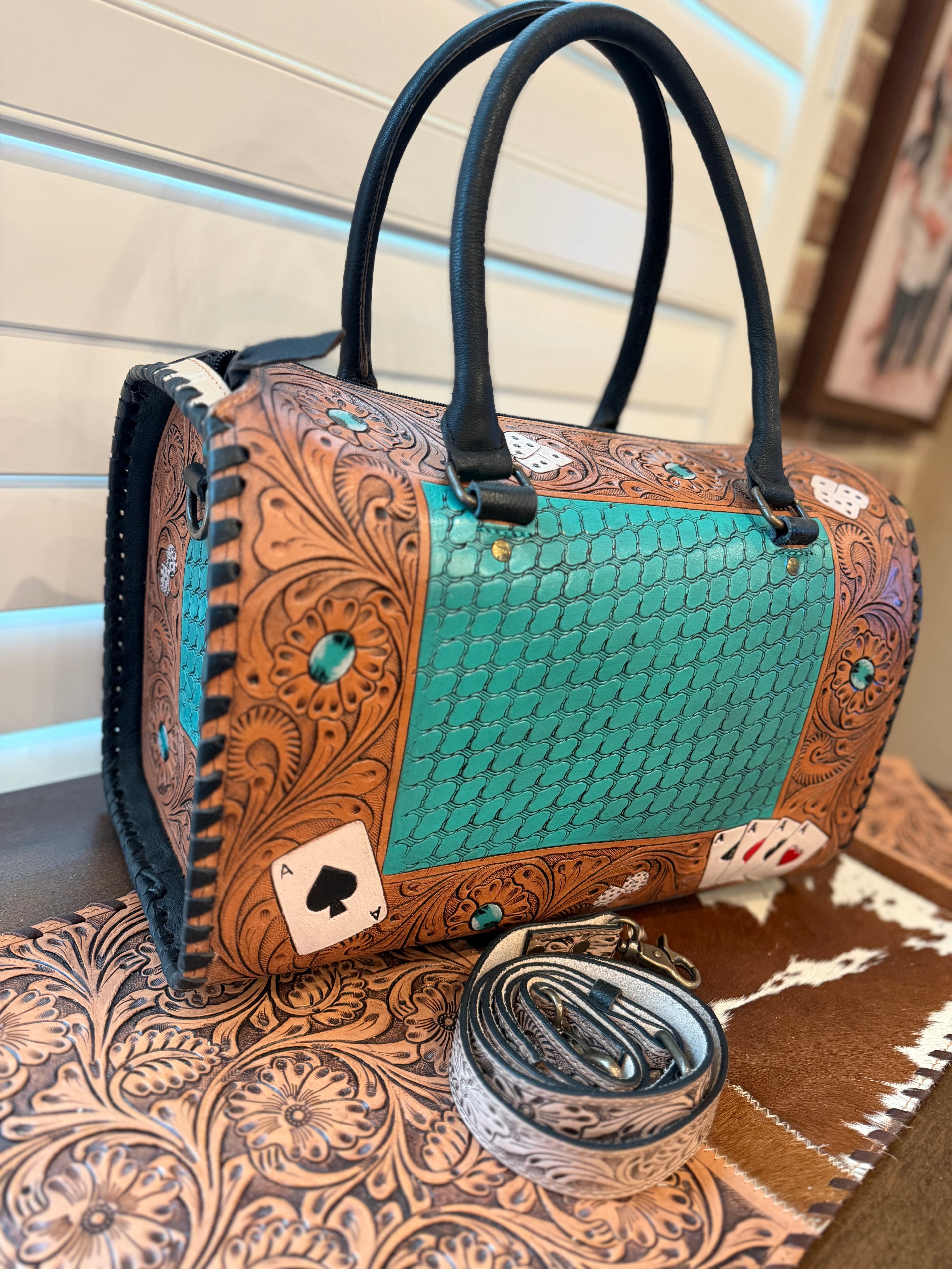 tooled leather speedy duffle (L)